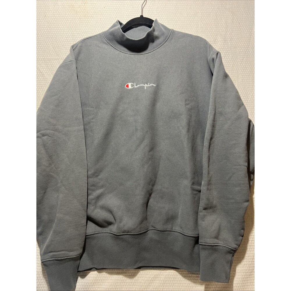 Champion Reverse Weave Mock Neck Sweatshirt Gray Embroidered Logo Men’s L